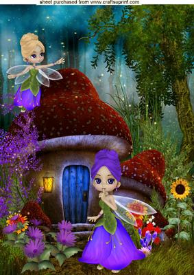 In the Fairy Glenn with Pretty Flowers and Mushroom House A4
