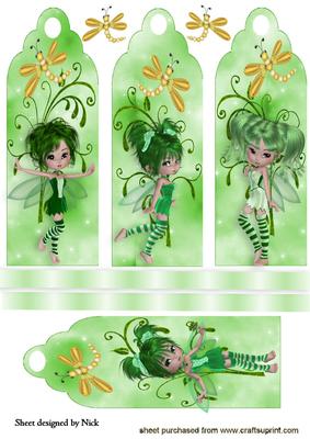 Playfull Fairies in Green with Dragonflies Bookmarks