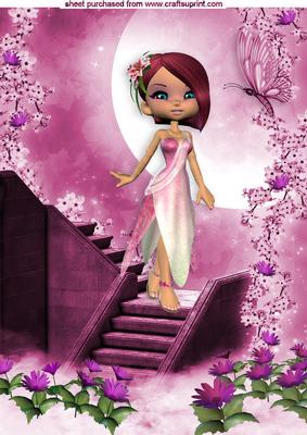 Pretty Fairy in Pink with Butterflies in Twilight Scene