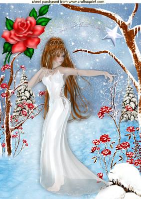 Beautiful Snow Princess with Red Rose A4