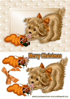 Cute Brown Puppy with Christmas Sack in Star Frame