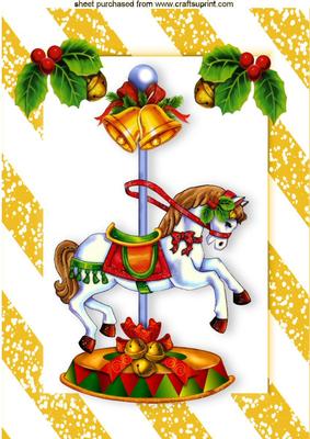 Christmas Carousel Horse with Holly A4