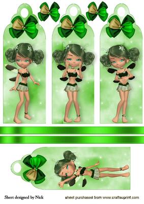 Cheeky Fairies in Green with Bows Bookmarks