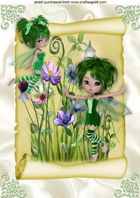 Flying Fairy with Pretty Flowers on a Scroll A4
