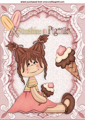 Sunshine and Pigtails Little Girl with Icecream A4