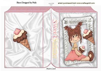 Sweet Summer Little Girl in Pigtails with Ice Cream Book