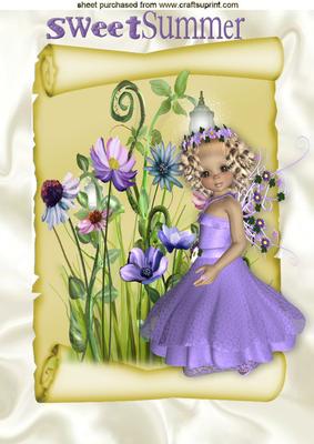 Sweet Summer Fairie on a Scroll with Flowers A4