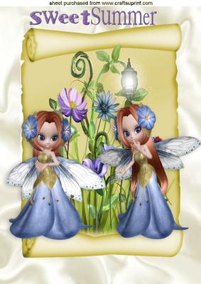 Fairies Playing in the Flowers on a Scroll A4