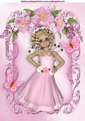 Fairy in Pink with Pretty Butterflies A4