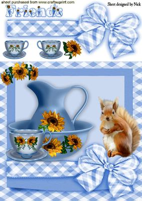 Country Living with Sunflowers and Jug Cute Squirrel