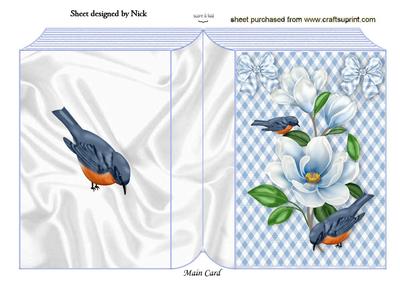Blue Birds with Pretty Blue Flowers on Gingham Folded Book