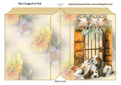 Sleepy Lazy Dogs in the Garden with Cheeky Owls Folded Book