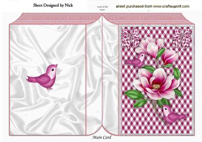 Pretty Pink Flowers with Pink Birds in Gingham Folded Book