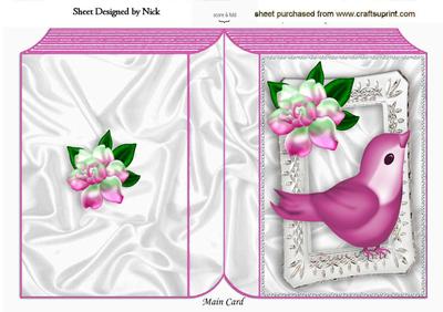 Cute Pink Bird in Silver Frame with Flower Folded Book