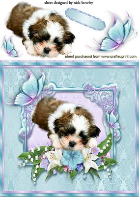 Sweet Little Puppy with Flowers and Butterflies