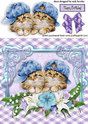 Cute Kitties in a Flower Frame with Bow