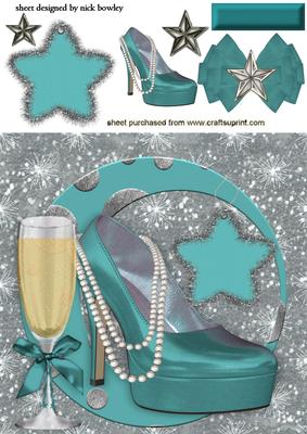Turq Shoe with Pearls Champagne and Stars