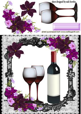Flowers Glasses and Champagne in Lace Frame