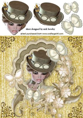 Steampunk Lady in Flower Frame with Butterflies