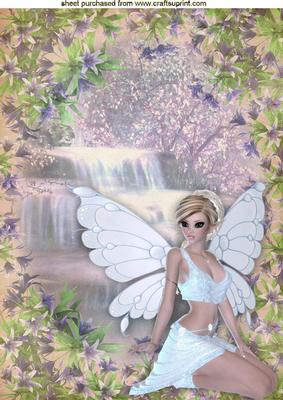 Beautiful Fairy Sitting Down by a Waterfall A4