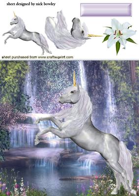 Mystical and Magical White Unicorn with Waterfall
