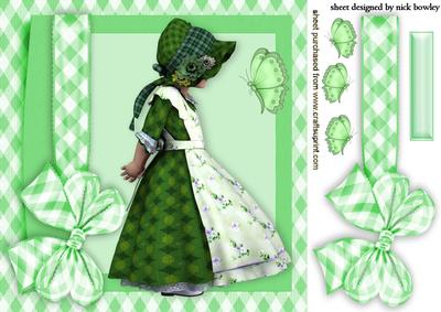 Little Bonnet Girl Pretty in Green with Butterflies