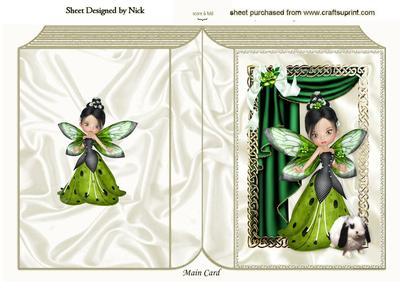 Little Green Fairy with White Bunny Folded Book