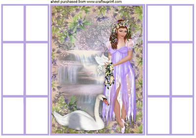Fairy with Swan, Dove and Waterfall, French Gatefold
