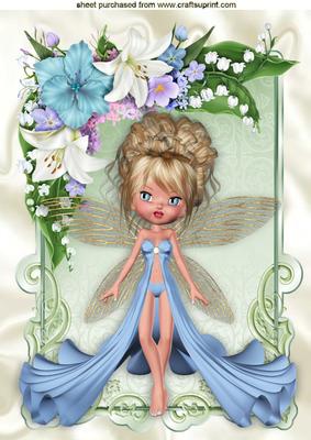 Pretty Fairy in Blue in Frame of Flowers A4