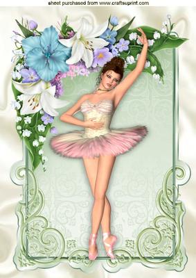 Pretty Ballerina in Pink Flowered Frame A4
