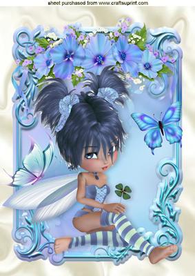 Little Sweetie Pie Fairy in Blue with Butterflies A4