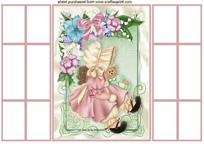 Little Bonnet Girl with Pink Rose in French Gatefold