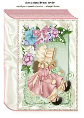 Little Bonnet Girl with Her Teddy and Flowers A4 Book