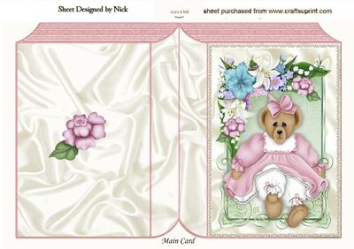 Cute Teddy All in Pink with Flower Frame Folded Book