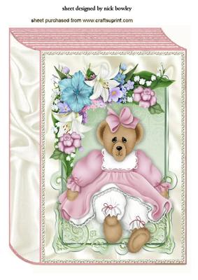 Cute Teddy in Pink with Flowers A4 Book