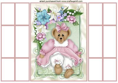 Cute Teddy in Pink with Flowers French Gatefold