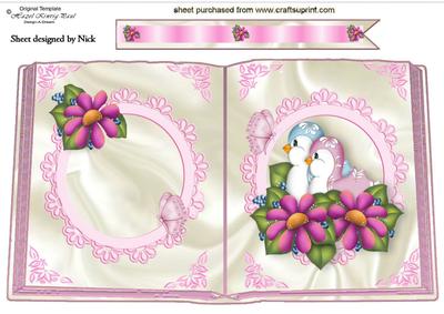 Cute Love Birds with Flowers and Butterflies Open A4 Book