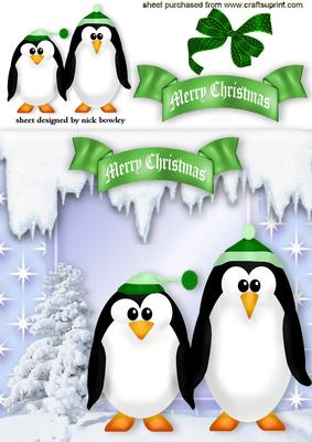 Cute Little Christmas Penguins with Bow