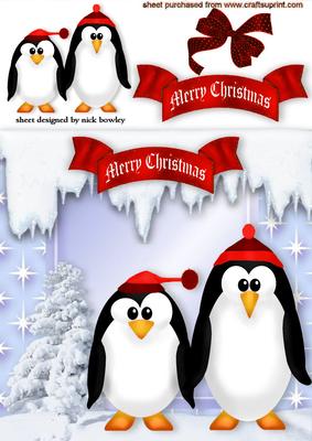 Cute Little Penguins in Red with Bow