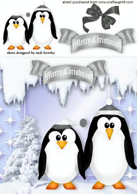 Cute Little Penguins in Silver with Bow