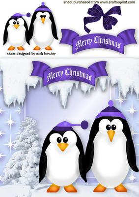 Cute Little Penguins in Purple with Bow
