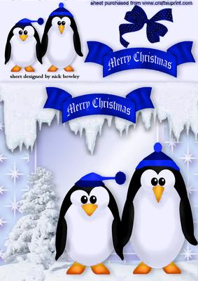 Cute Little Penguins in Blue with Bow