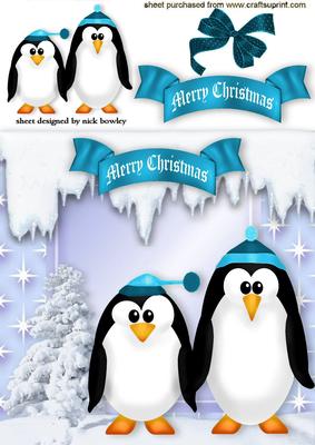 Cute Little Penguins in Turq with Bow