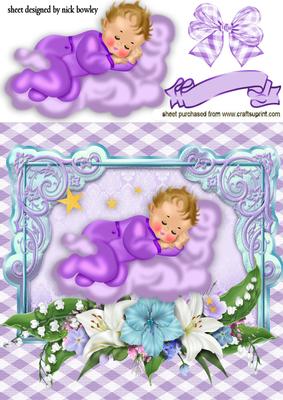 Sweet Baby Girl Sleeping on a Fluffy Cloud with Flowers