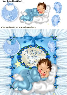 Sweet Baby Boy Sleeping on a Fluffy Cloud in a Frill Frame