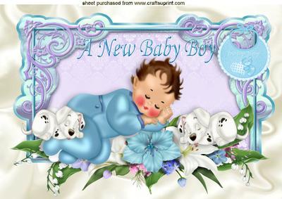 Sleepy Baby Boy with Sleepy Puppies with Flowers A4