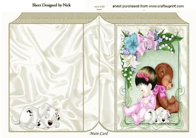 Baby Girl with Teddy in Flower Frame Folded Book