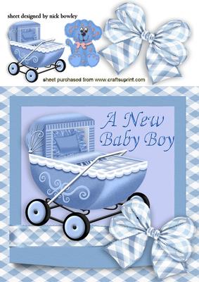 Baby Boys Vintage Pram with Bow and Teddy