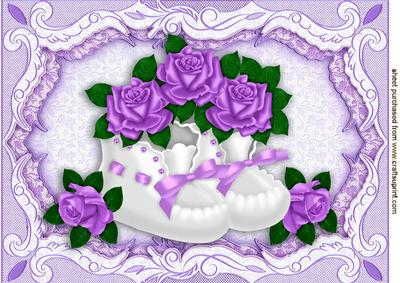 Baby Girl Booties with Purple Roses A4