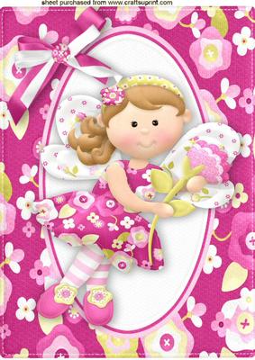 Cute Pink Fairie in Flower Frame A4